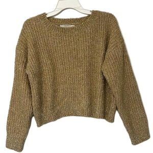 Forever 21 Womens Cropped Eyelash Gold Metallic Long Sleeve Sweater